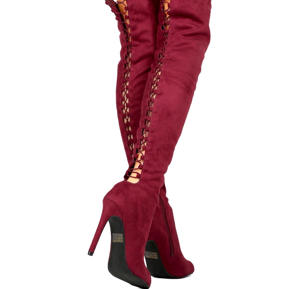 Burgundy Lace Back Boots